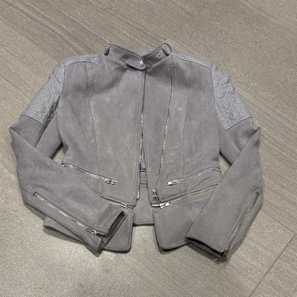 Suede Moto Jacket in Gray